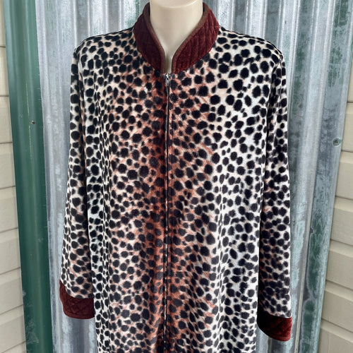 1970's Leopard Print Velvet Dress Long Zip Closure Long Sleeve Brown Black Sz M - OOAK - Phoenix Menswear