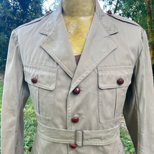 1970's Vintage Belted Safari Jacket Khaki Colour Retro Pockets Sz S - OOAK - Phoenix Menswear