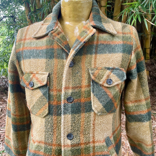 1970's Vintage Fleece Check Jacket Green Brown Plaid Sz S -OOAK - Phoenix Menswear