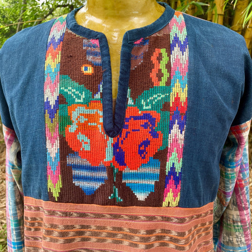 1970's Vintage Guatemalan Hand Made Patchwork Embroidered L/S Shirt Sz M -OOAK - Phoenix Menswear