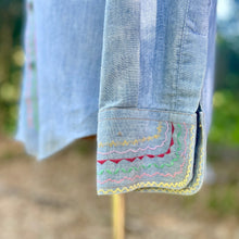 Load image into Gallery viewer, 1970's Vintage Hand Embroidered Blue Denim L/S Shirt Pockets Cotton Sz M - OOAK - Phoenix Menswear