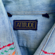 Load image into Gallery viewer, 1970's Vintage Hand Embroidered Blue Denim L/S Shirt Pockets Cotton Sz M - OOAK - Phoenix Menswear