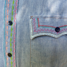 Load image into Gallery viewer, 1970's Vintage Hand Embroidered Blue Denim L/S Shirt Pockets Cotton Sz M - OOAK - Phoenix Menswear