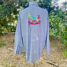 Load image into Gallery viewer, 1970's Vintage Hand Embroidered Blue Denim L/S Shirt Pockets Cotton Sz XL - OOAK - Phoenix Menswear