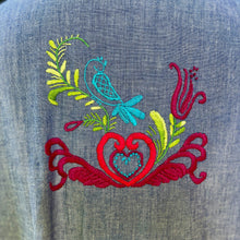 Load image into Gallery viewer, 1970's Vintage Hand Embroidered Blue Denim L/S Shirt Pockets Cotton Sz XL - OOAK - Phoenix Menswear