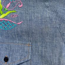 Load image into Gallery viewer, 1970's Vintage Hand Embroidered Blue Denim L/S Shirt Pockets Cotton Sz XL - OOAK - Phoenix Menswear
