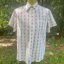 Load image into Gallery viewer, 1970's Vintage White Burgundy Geometric Design Shirt S/S Sz L - OOAK - Phoenix Menswear