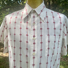 Load image into Gallery viewer, 1970's Vintage White Burgundy Geometric Design Shirt S/S Sz L - OOAK - Phoenix Menswear