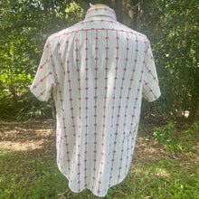 Load image into Gallery viewer, 1970's Vintage White Burgundy Geometric Design Shirt S/S Sz L - OOAK - Phoenix Menswear