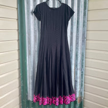 Load image into Gallery viewer, 1980's Embroidered Black Hot Pink Dress Mid Length Cap Sleeve Sz S - OOAK - Phoenix Menswear