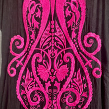 Load image into Gallery viewer, 1980's Embroidered Black Hot Pink Dress Mid Length Cap Sleeve Sz S - OOAK - Phoenix Menswear