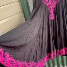 Load image into Gallery viewer, 1980's Embroidered Black Hot Pink Dress Mid Length Cap Sleeve Sz S - OOAK - Phoenix Menswear