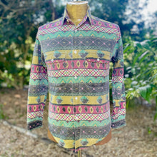 Load image into Gallery viewer, 1980's Vintage Geometric Green Red Design Shirt L/S Sz XS - OOAK - Phoenix Menswear