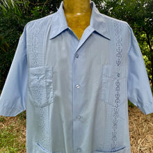 Load image into Gallery viewer, 1980's Vintage Guayabera Embroidered Pockets Pale Blue S/S Shirt Sz XL - OOAK - Phoenix Menswear