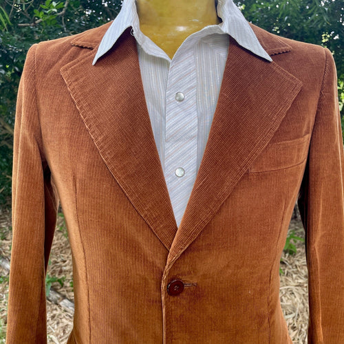 1980's Vintage Men's Corduroy Blazer Rust Brown Tan Sz XS - OOAK - Phoenix Menswear
