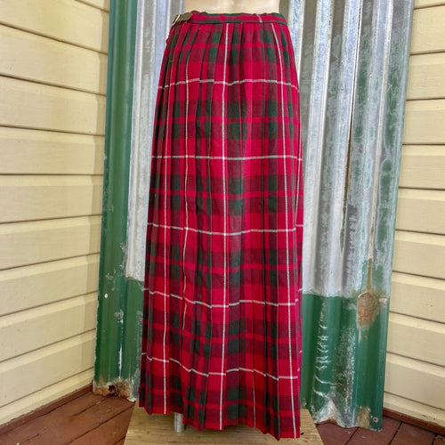 1980's Vintage Tartan Red Wool Kilt Skirt Pleats Size XS - OOAK - Phoenix Menswear