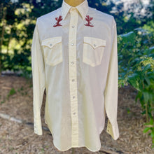 Load image into Gallery viewer, 1980's Vintage Western Cactus Embroidered Cowboy L/S Shirt Snaps Cream Brown Sz L - OOAK - Phoenix Menswear