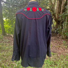 Load image into Gallery viewer, 1980's Vintage Western Cattleman Shirt Black Red Roses Embroidered Shirt Snaps L/S Sz XL - OOAK - Phoenix Menswear