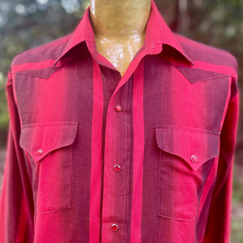 1980's Vintage Western Shirt Red Stripe Shirt Snaps L/S Made in the USA Sz L - OOAK - Phoenix Menswear