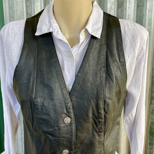 1980's Vintage Women's Black Leather Vest Rocker Sz S - OOAK - Phoenix Menswear