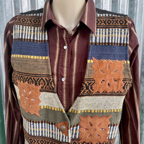 1980's Vintage Women's Tapestry Vest Tan Cotton Sz L - OOAK - Phoenix Menswear