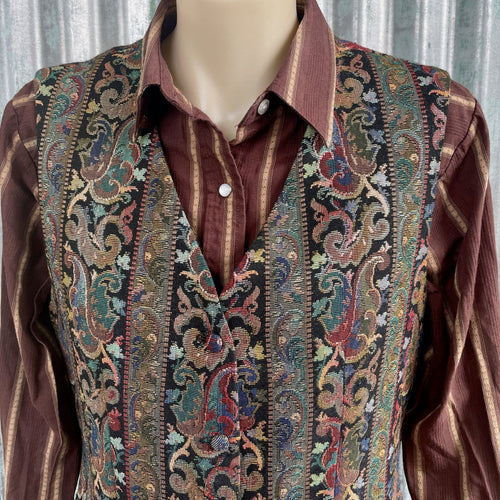 1980's Vintage Women's Tapestry Vest Tan Sz S - OOAK - Phoenix Menswear