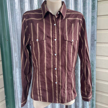 Load image into Gallery viewer, 1980's Women's Vintage Brown Stripe Western Cowgirl L/S Shirt Snaps Sz M - OOAK - Phoenix Menswear