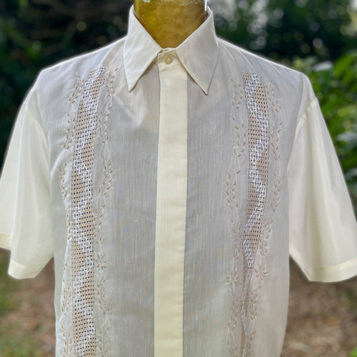 1990's Vintage Guayabera S/S Shirt Embroidered Formal Sz L - OOAK - Phoenix Menswear