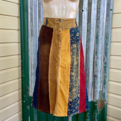 1990's Vintage Patchwork Corduroy Cotton Skirt Sz L - OOAK - Phoenix Menswear