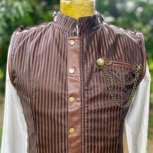 1990's Vintage Vest Brown Goth Steampunk Pirate Cosplay Costume Sz S -OOAK - Phoenix Menswear