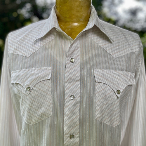 1990's Vintage Western Pinstripe White L/S Shirt Snaps Sz M - OOAK - Phoenix Menswear