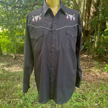 Load image into Gallery viewer, 1990's Vintage Western Shirt Black Bull Steer Head Shirt Snaps L/S Sz XL - OOAK - Phoenix Menswear
