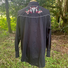 Load image into Gallery viewer, 1990's Vintage Western Shirt Black Bull Steer Head Shirt Snaps L/S Sz XL - OOAK - Phoenix Menswear