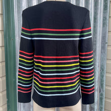 Load image into Gallery viewer, 1990's Women's Wool Blend Striped Jumper Pullover Black Rainbow Made in France Sz S - OOAK - Phoenix Menswear