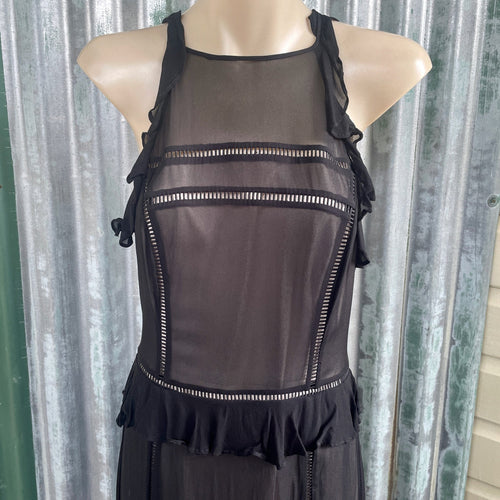 Black Sheer Chiffon Dress Long Sleeveless Zipper Closure Lined Sz 10 - OOAK - Phoenix Menswear
