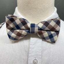 Load image into Gallery viewer, Bow Tie and Bracers Suspenders Set - Cream Navy Brown Check - Phoenix Menswear