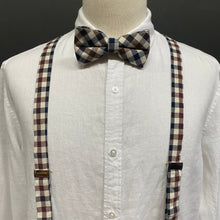Load image into Gallery viewer, Bow Tie and Bracers Suspenders Set - Cream Navy Brown Check - Phoenix Menswear
