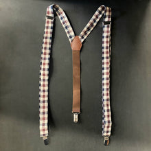 Load image into Gallery viewer, Bow Tie and Bracers Suspenders Set - Cream Navy Brown Check - Phoenix Menswear