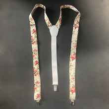Load image into Gallery viewer, Bow Tie and Braces Suspenders Set - Cream with Pink Floral - Phoenix Menswear