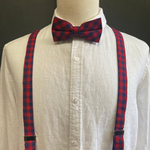 Load image into Gallery viewer, Bow Tie and Braces Suspenders Set - Navy Red Check - Phoenix Menswear