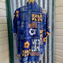 Load image into Gallery viewer, 1980's Hawaiian Bark Cloth Floral S/S Shirt Blue Mustard White Floral Solomon Islands Sz XXL - OOAK - Phoenix Menswear