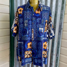 Load image into Gallery viewer, 1980's Hawaiian Bark Cloth Floral S/S Shirt Blue Mustard White Floral Solomon Islands Sz XXL - OOAK - Phoenix Menswear