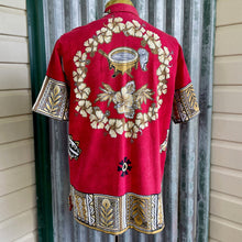 Load image into Gallery viewer, 1980's Hawaiian Bark Cloth S/S Shirt Red Beige White Floral Design Sz S - OOAK - Phoenix Menswear
