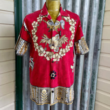 Load image into Gallery viewer, 1980's Hawaiian Bark Cloth S/S Shirt Red Beige White Floral Design Sz S - OOAK - Phoenix Menswear