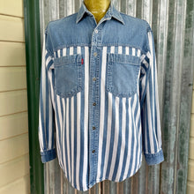Load image into Gallery viewer, 1980's Vintage Denim Western Shirt Blue White Stripe L/S Sz S - OOAK - Phoenix Menswear