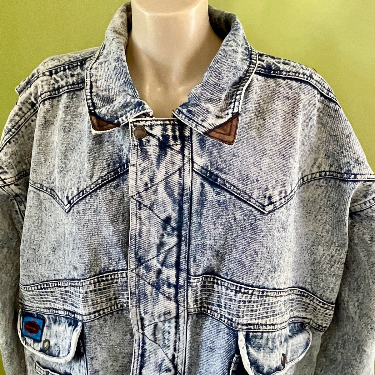 1980 s Vintage Snow Washed Denim Bomber Jacket Retro Sz XL