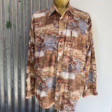 Load image into Gallery viewer, 1980's Vintage Western Deer Print Brown Cream L/S Shirt Sz L - OOAK - Phoenix Menswear