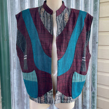 Load image into Gallery viewer, 1980's Women's Vintage Reversible Vest Top Purple Turquoise Green Woven Patches Pockets Sz L - OOAK - Phoenix Menswear