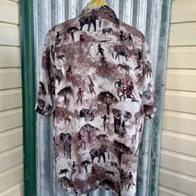 Load image into Gallery viewer, 1990's Vintage African Bush Print Shirt Brown Beige Cream Elephant Giraffe Zebra Bushman S/S Sz 3XL - OOAK - Phoenix Menswear