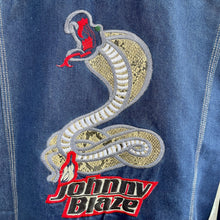Load image into Gallery viewer, 1990s Vintage Blue Denim Jacket EmbroideredCobra Snake Johnny Blaze Sz XL - OOAK - Phoenix Menswear